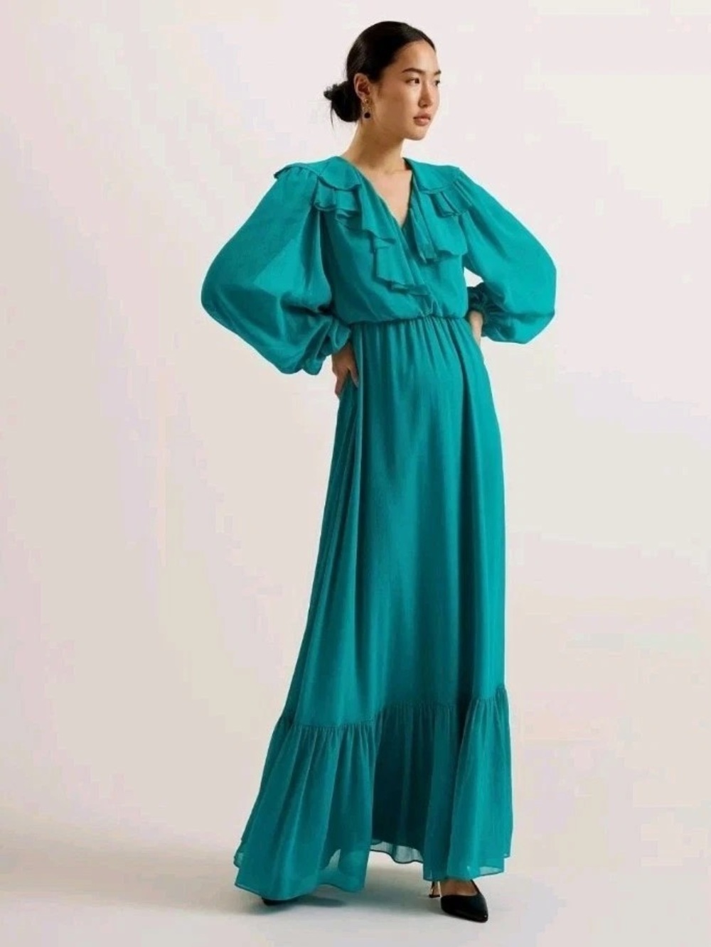 TED BAKER LONDON Keina Ruffle-Neck Long-Sleeve Woven Maxi Dress 4